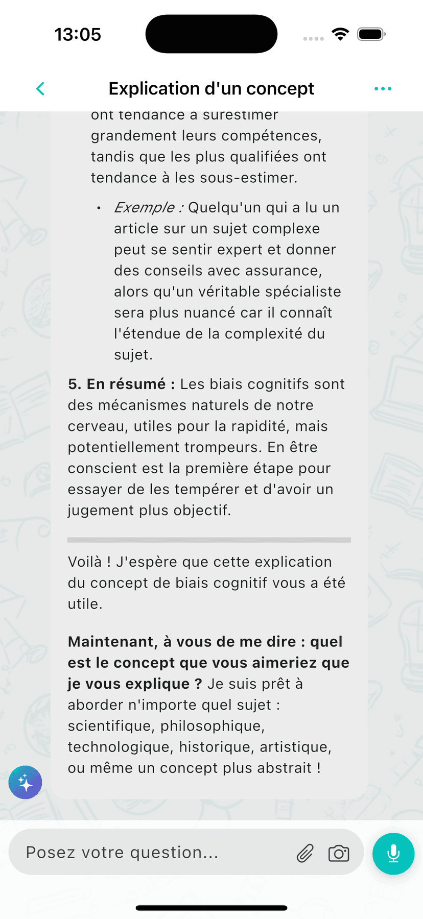 Tuteur IA : explication détaillée d'un concept dans le fil de discussion